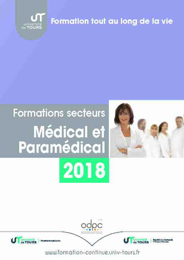 Formation continue secteurs médical et paramédical Université Tours