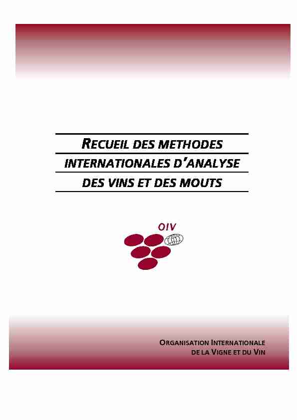RECUEIL DES METHODES INTERNATIONALES DANALYSE DES