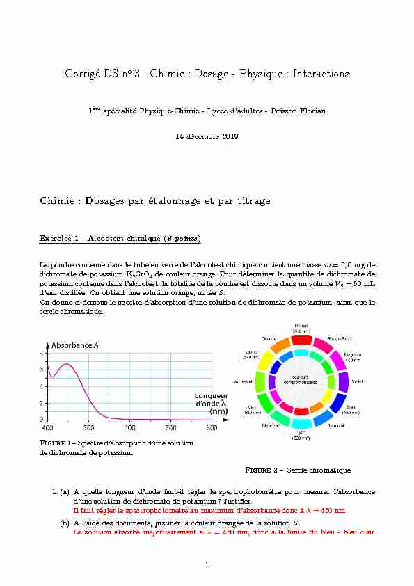 [PDF] Corrigé DS no 3 : Chimie : Dosage - Physique : Interactions