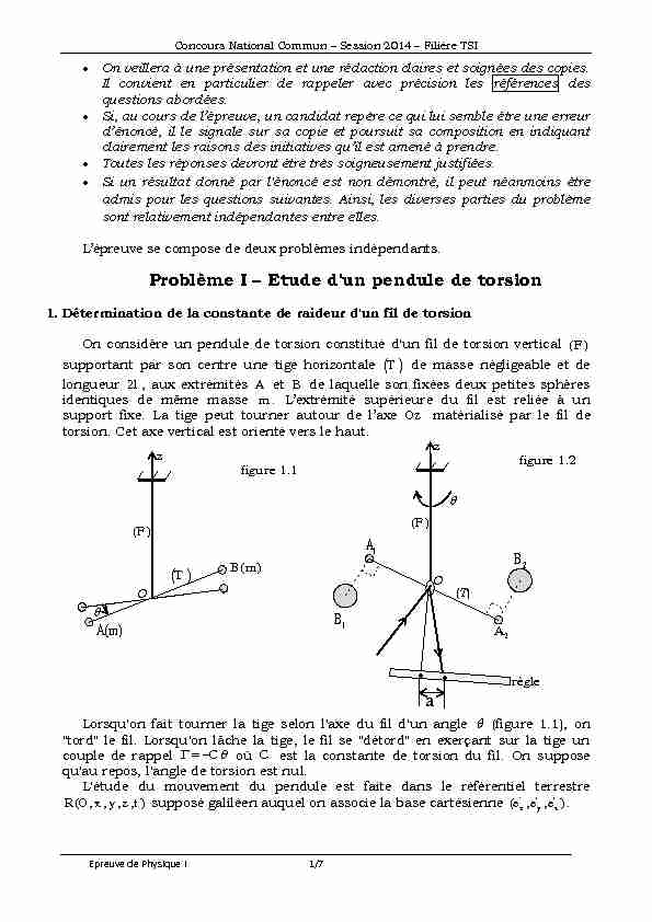 [PDF] Problème I – Etude dun pendule de torsion - cpge maroc