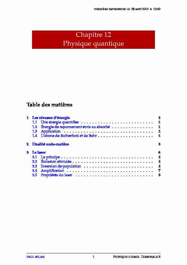 Chapitre 12 Physique quantique - Lycée dAdultes
