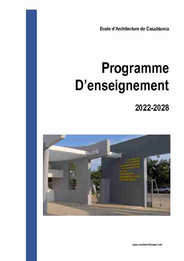 [PDF] Programme Denseignement - Ecole dArchitecture de Casablanca