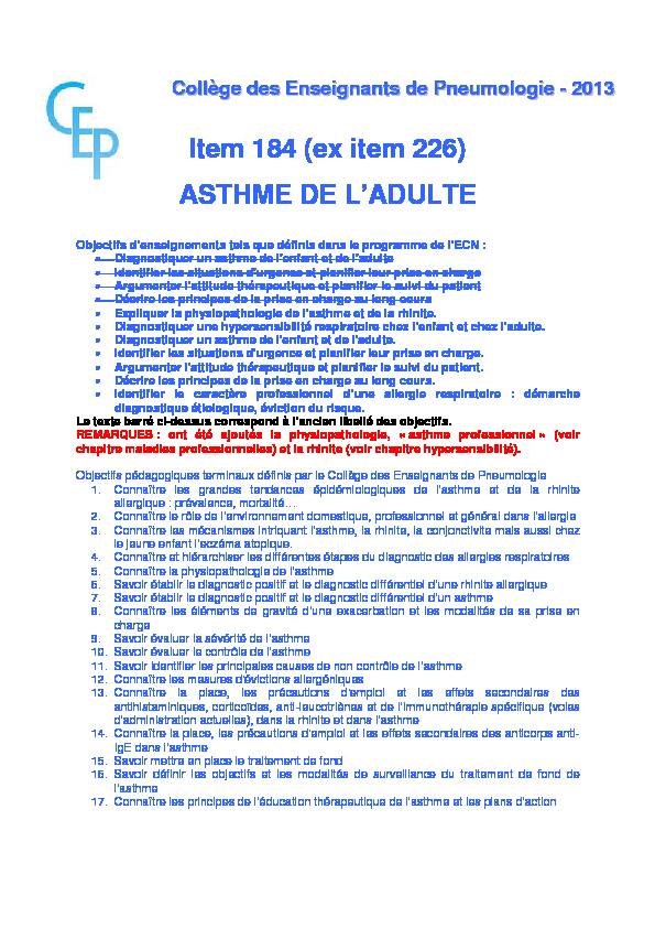 [PDF] Item 184 (ex item 226) ASTHME DE LADULTE - Collège des