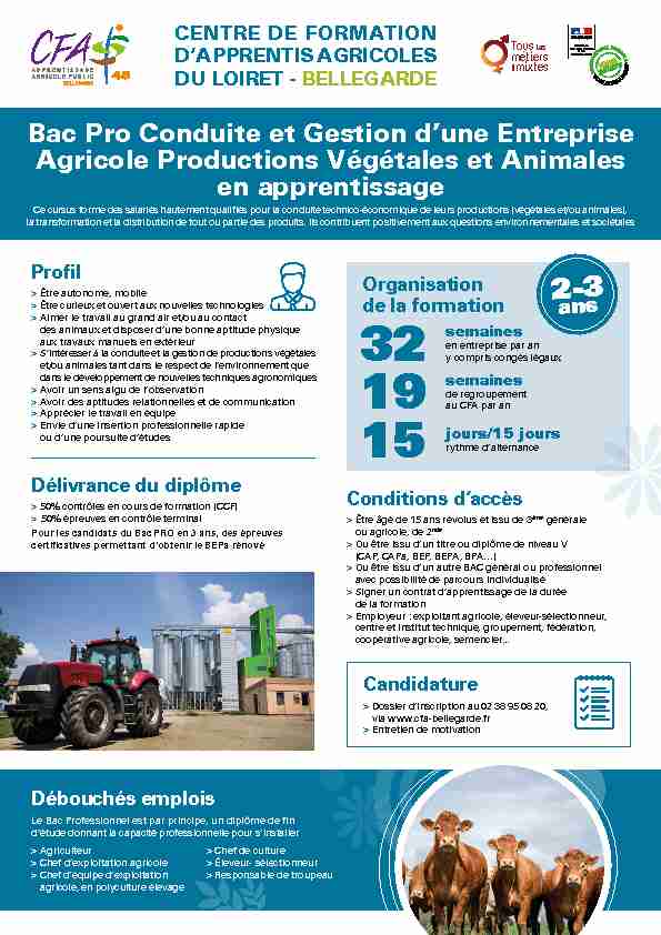 Bac Pro Conduite et Gestion dune Entreprise Agricole Productions
