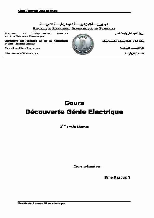 [PDF] Cours Découverte Génie Electrique - USTO