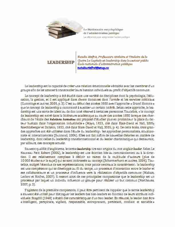LEADERSHIP - Dictionnaire encyclopédique de ladministration