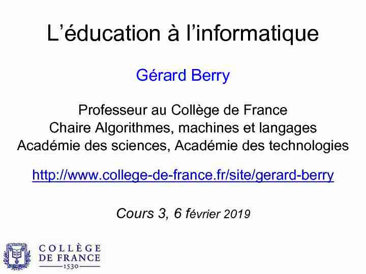 [PDF] Léducation à linformatique - Collège de France