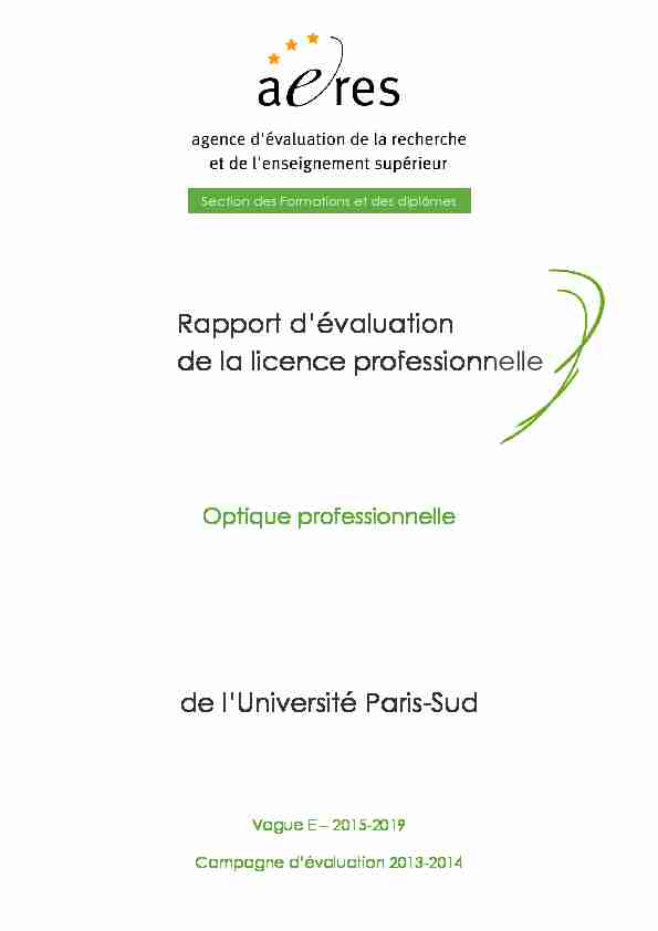 [PDF] Evaluation de la licence professionnelle Optique professionnelle de