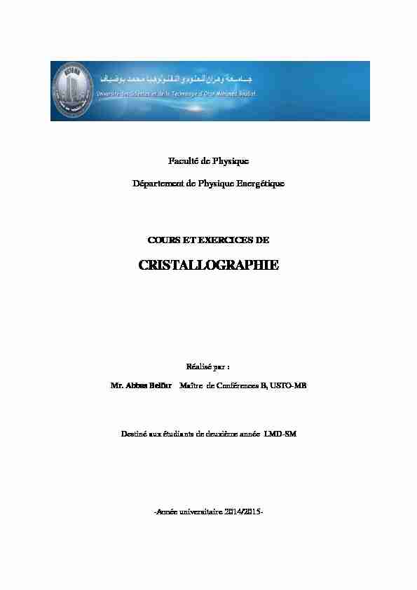 [PDF] Cours et Exercices de Cristallographie - USTO