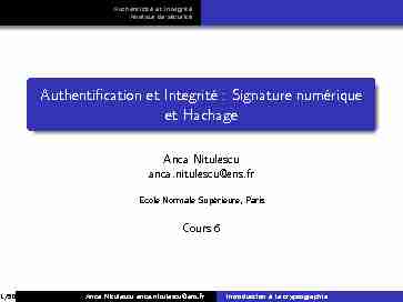 Authentification et Integrité : Signature numérique et Hachage