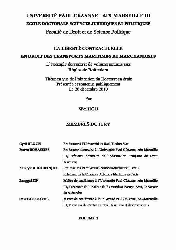 [PDF] la liberté contractuelle en droit des transports maritimes de