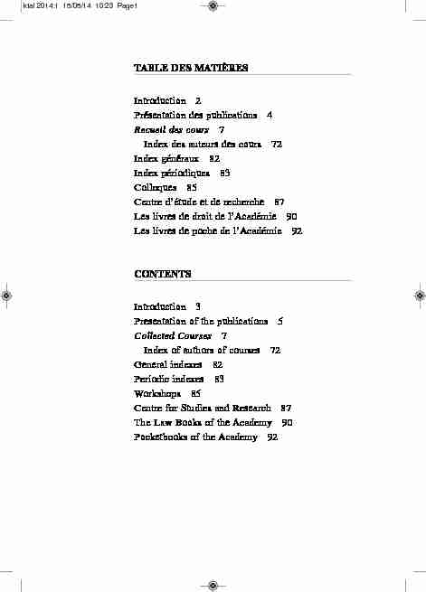 TABLE DES MATIÈRES Introduction 2 Présentation des publications