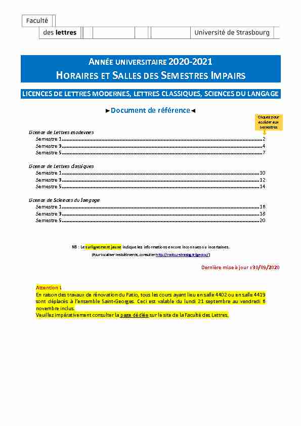 [PDF] HORAIRES ET SALLES DES SEMESTRES IMPAIRS - Faculté des
