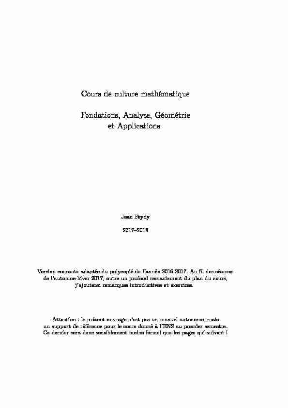 [PDF] Cours de culture mathématique Fondations Analyse Géométrie et