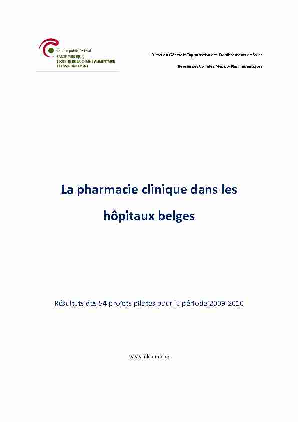 La pharmacie clinique dans les hôpitaux belges