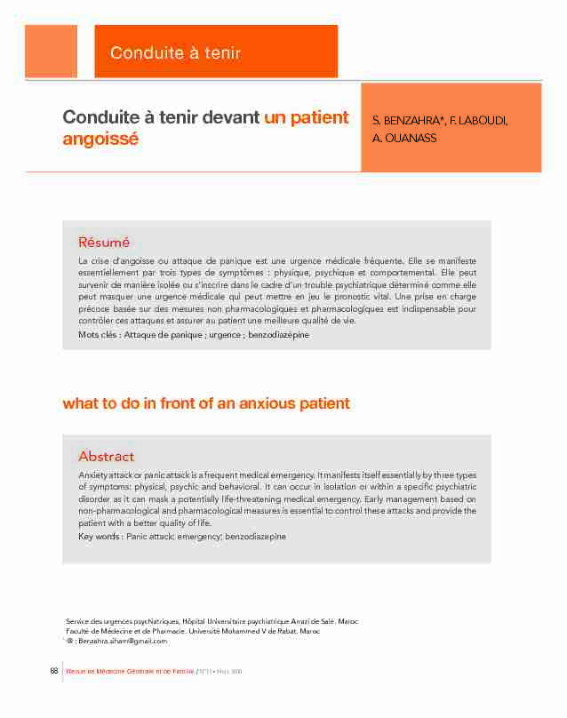 [PDF] Conduite à tenir devant un patient angoissé - Becom Editions