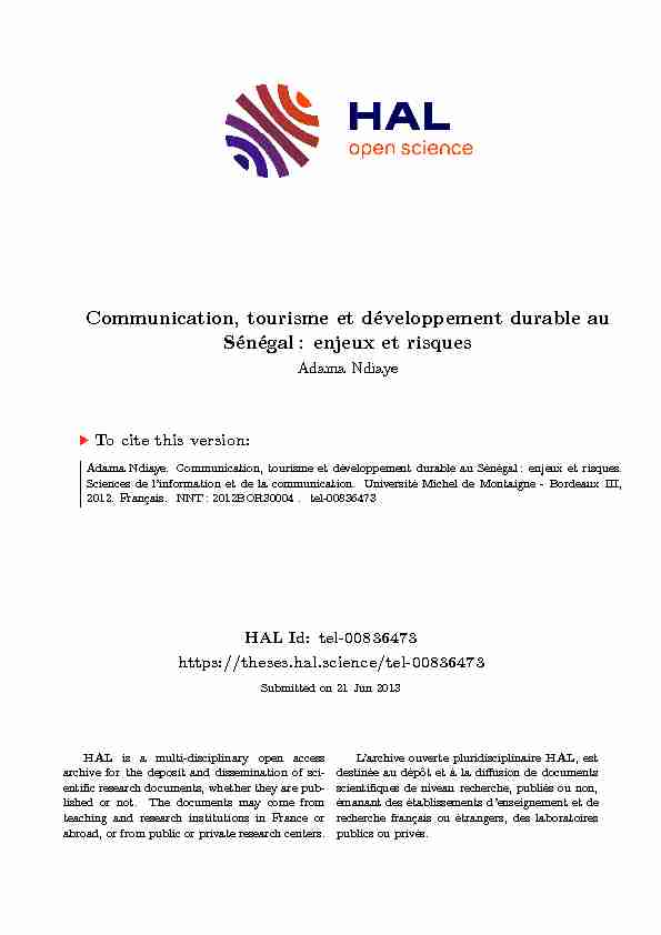 Communication tourisme et développement durable au Sénégal