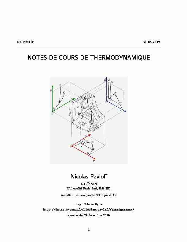 NOTES DE COURS DE THERMODYNAMIQUE Nicolas Pavloff