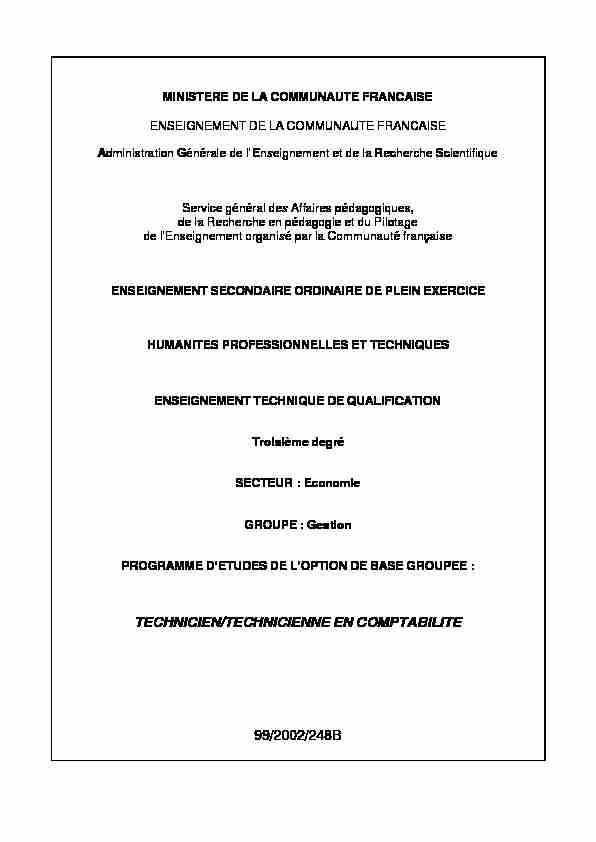 TECHNICIEN/TECHNICIENNE EN COMPTABILITE 99/2002/248B