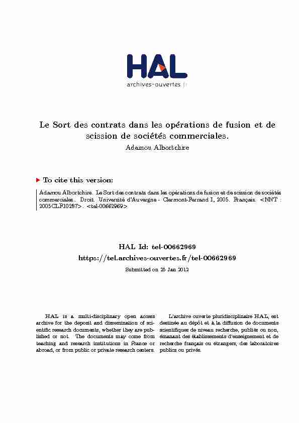 [PDF] Le Sort des contrats dans les opérations de fusion et de scission de
