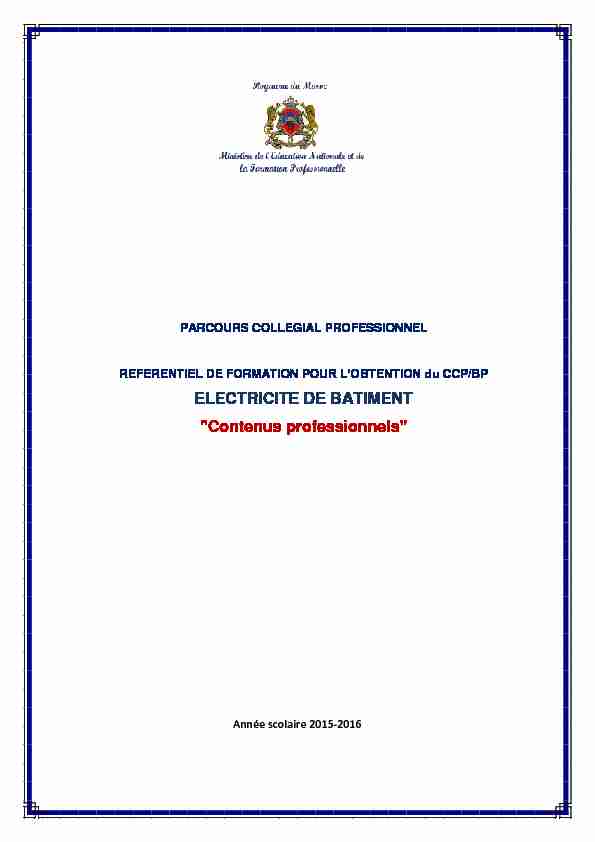 ELECTRICITE DE BATIMENT Contenus professionnels