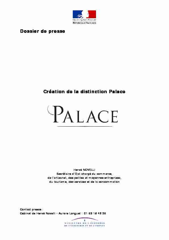 Dossier de presse Création de la distinction Palace