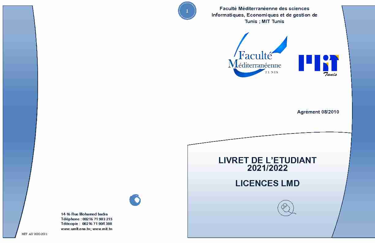 LIVRET DE LETUDIANT 2021/2022 LICENCES LMD