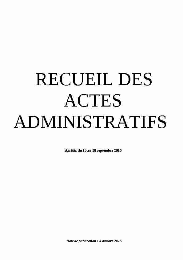RECUEIL DES ACTES ADMINISTRATIFS