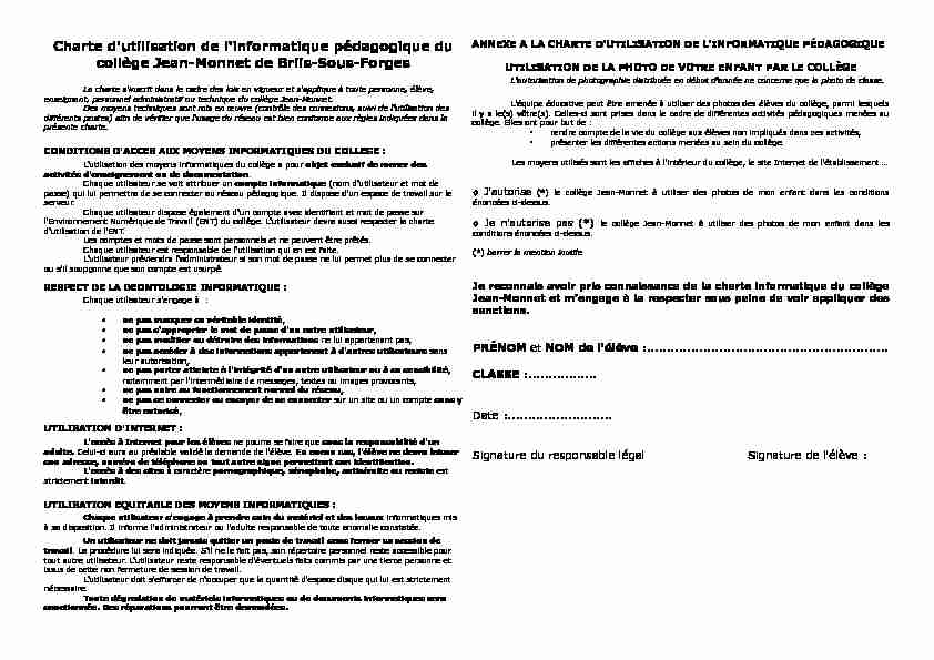 Charte dutilisation de linformatique pédagogique du collège Jean
