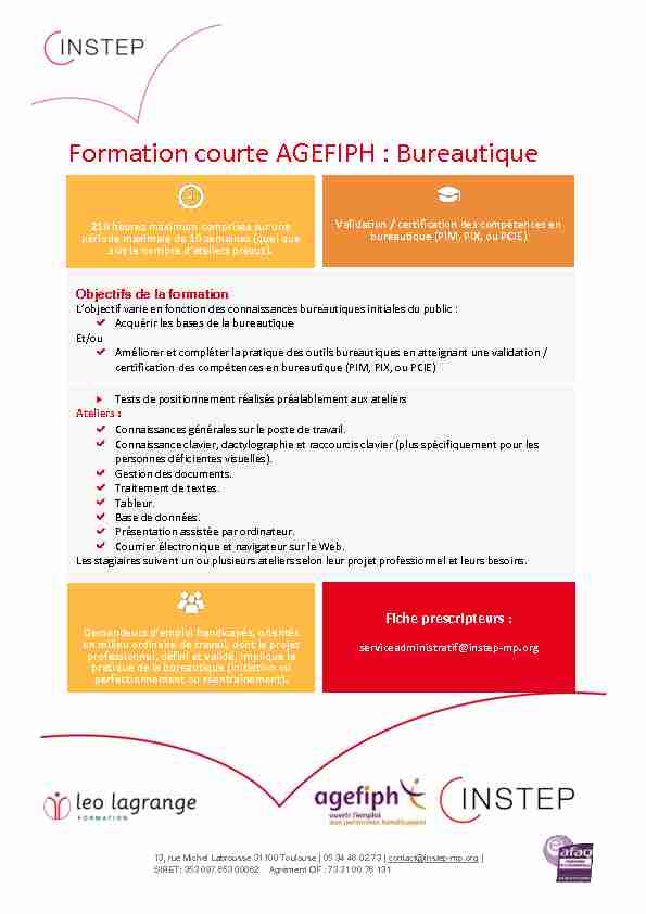 Formation courte AGEFIPH : Bureautique