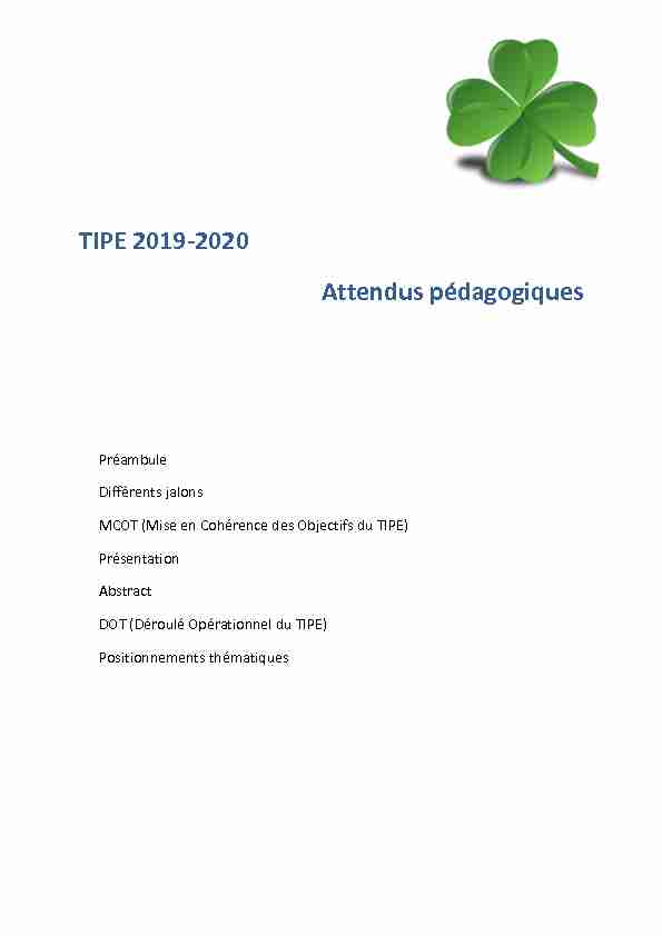 TIPE 2019-2020 Attendus pédagogiques