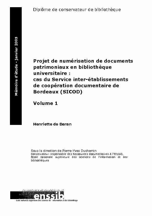 [PDF] Projet de numérisation de documents patrimoniaux en  - Enssib