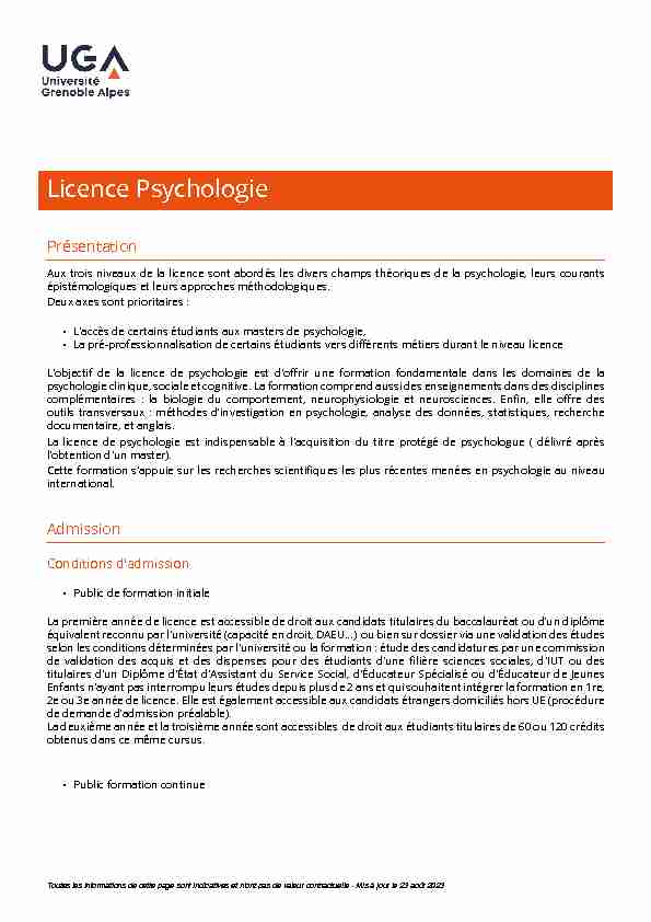 Licence Psychologie