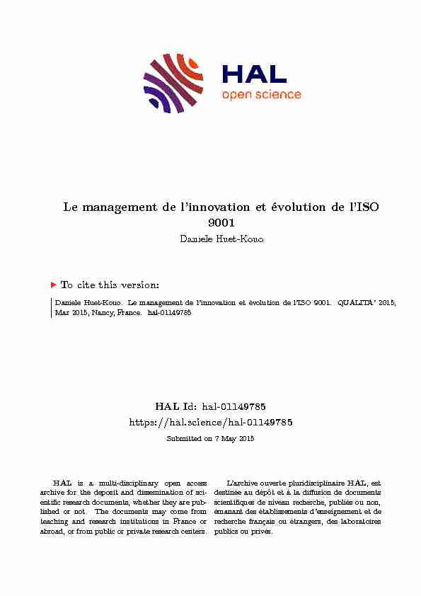 Le management de linnovation et évolution de lISO 9001