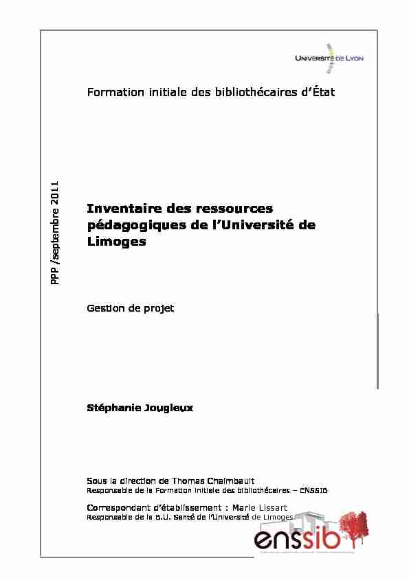 Inventaire des ressources pédagogiques de lUniversité de Limoges