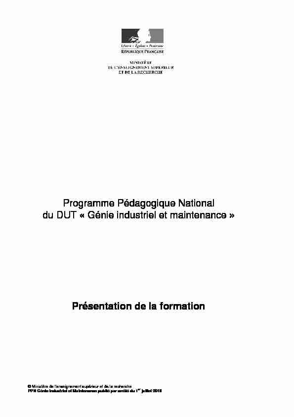 Programme Pédagogique National du DUT « Génie industriel et