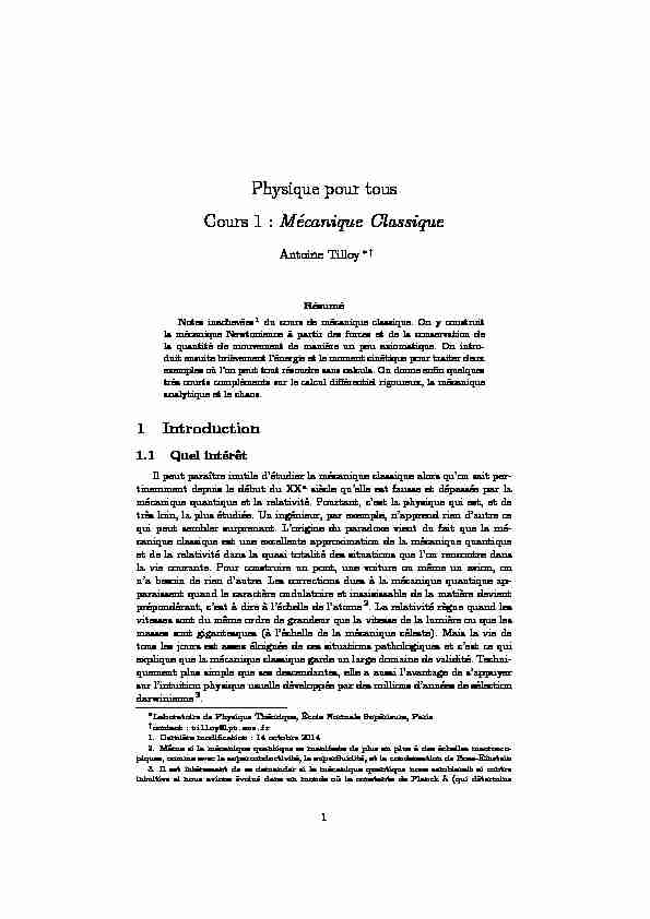 [PDF] Physique pour tous Cours 1 : Mécanique Classique