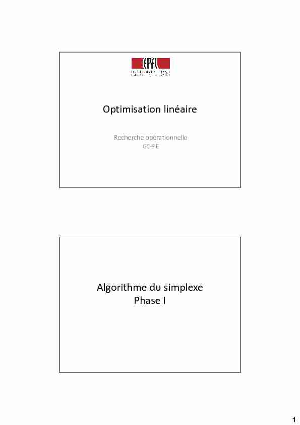 [PDF] Optimisation linéaire Algorithme du simplexe Phase I