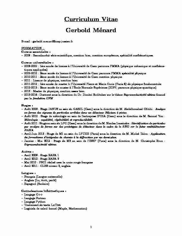 Curriculum Vitae Gerbold Ménard