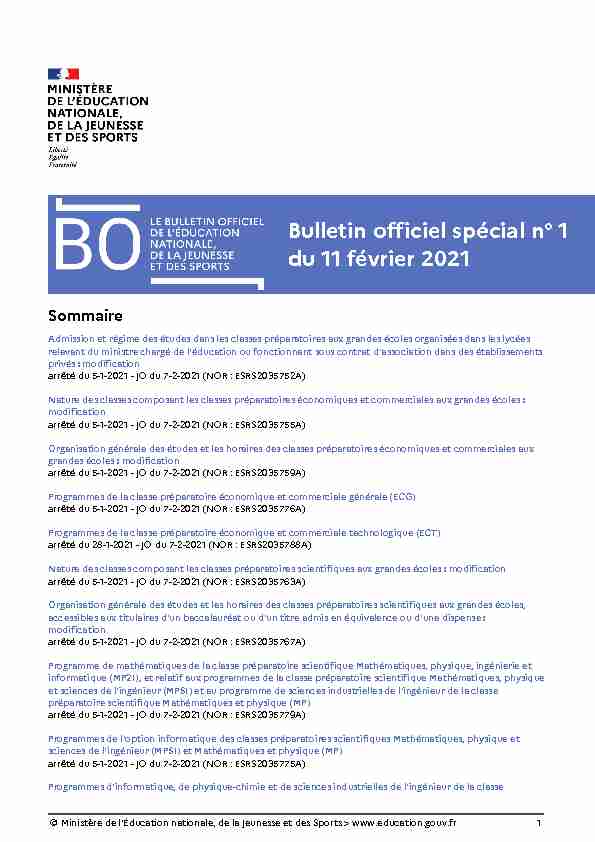 Bulletin officiel spécial n° 1 du 11 février 2021