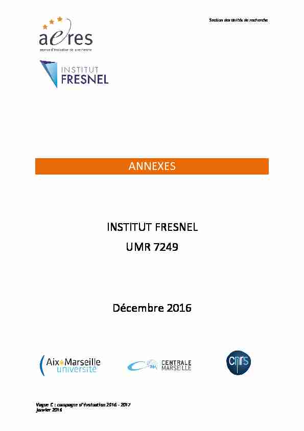 ANNEXES INSTITUT FRESNEL UMR 7249 Décembre 2016