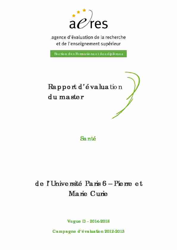 [PDF] Evaluation du master Santé de lUniversité Paris 6 - Pierre et Marie