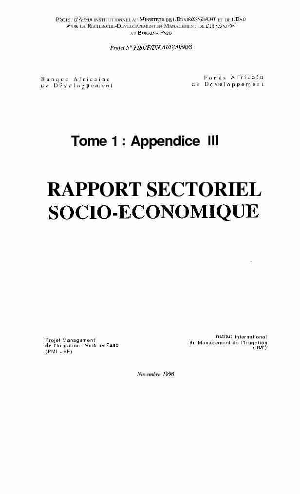 RAPPORT SECTORIEL SOCIO-ECONOMIQUE