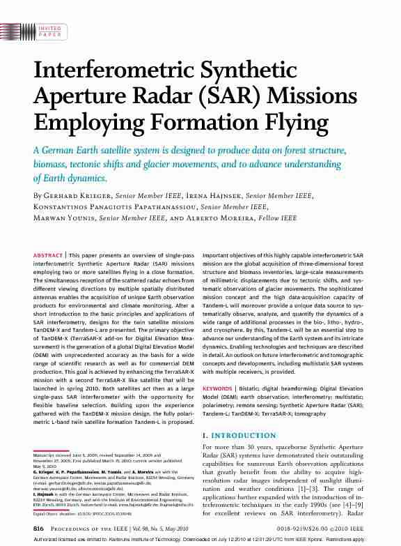 Interferometric Synthetic Aperture Radar (SAR) Missions Employing