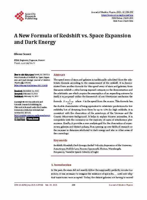 A New Formula of Redshift vs. Space Expansion and Dark Energy