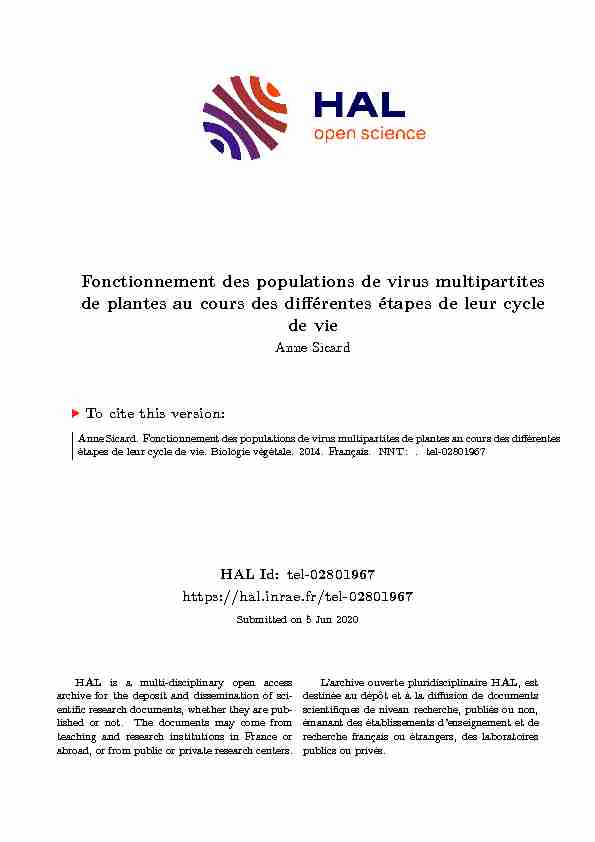 [PDF] Fonctionnement des populations de virus multipartites de plantes au