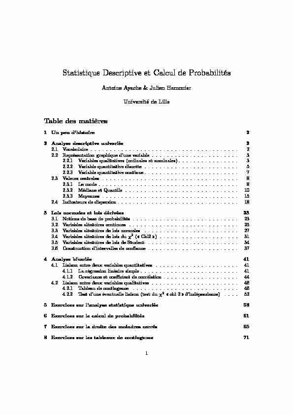 Statistique Descriptive et Calcul de Probabilités
