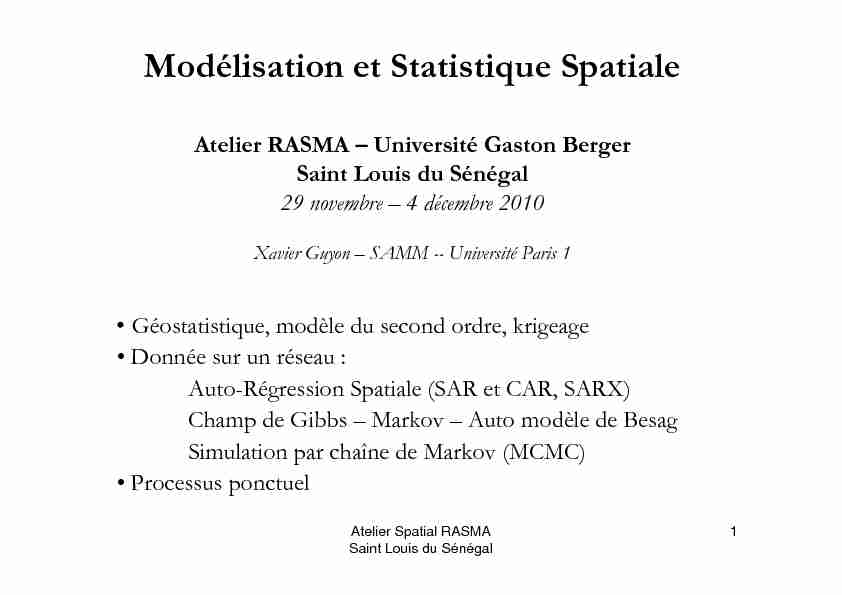 Modélisation et Statistique Spatiale - Pantheon-Sorbonne