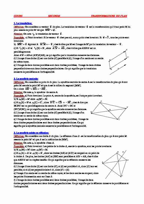 [PDF] COURS SECONDE TRANSFORMATIONS DU PLAN - Dominique Frin