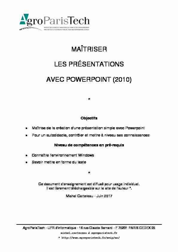 MAITRISER LES PRESENTATIONS AVEC POWERPOINT